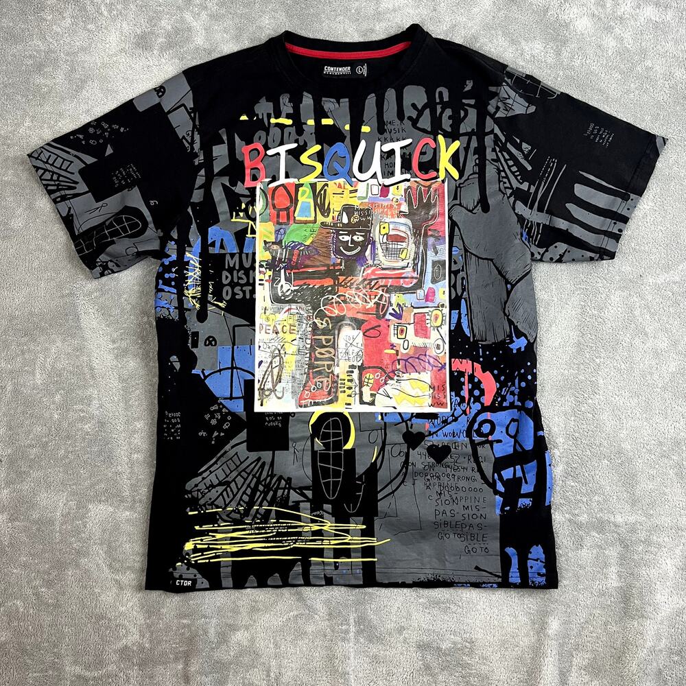 Contender T Shirt Mens L Black Bisquick Graphic Jean-Michel Style